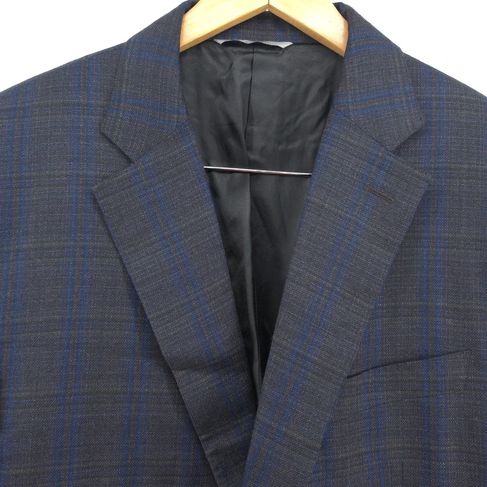 Canali 1934 Mens Wool Sport Coat Blazer 44R IT54 Charcoal Blue Windowpane Italy